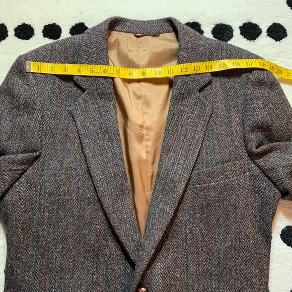 Vintage 90s Harris Tweed Blazer Brown Herringbone Wool Two Button Sport Coat - Picture 12 of 15